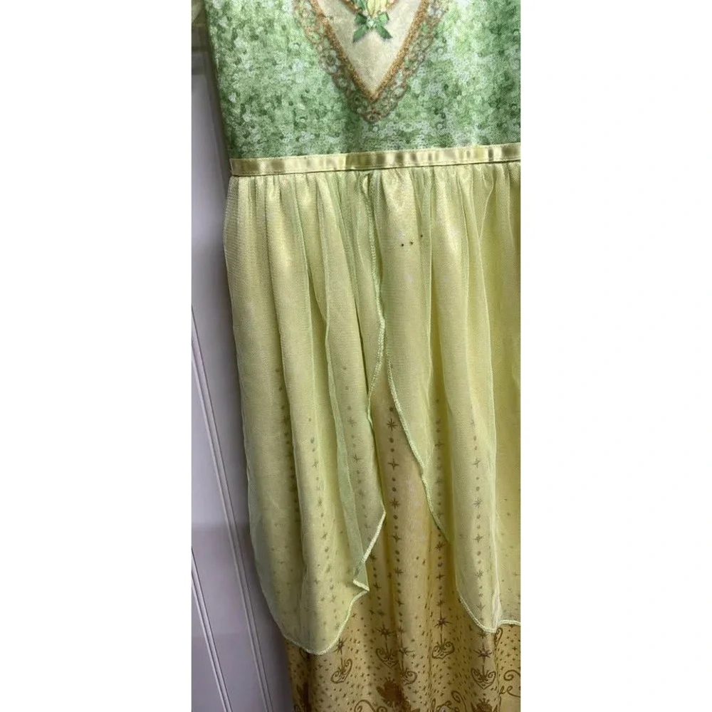 Disney Princess Tiana Nightgown Girls 6/6X Green Yellow Fantasy Sleep Dress